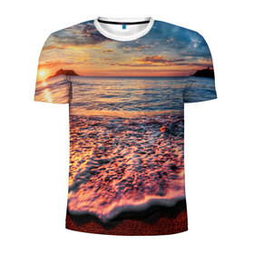 Мужская футболка 3D спортивная с принтом Sunset в Белгороде, 100% полиэстер с улучшенными характеристиками | приталенный силуэт, круглая горловина, широкие плечи, сужается к линии бедра | закат | море | океан | пена | песок | пляж | прибой | прилив | рассвет