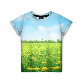 Детская футболка 3D с принтом Летний луг в Белгороде, 100% гипоаллергенный полиэфир | прямой крой, круглый вырез горловины, длина до линии бедер, чуть спущенное плечо, ткань немного тянется | пейзаж | яркий