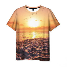 Мужская футболка 3D с принтом Закат в Белгороде, 100% полиэфир | прямой крой, круглый вырез горловины, длина до линии бедер | sunset | жара | закат | зной | косяк | лето | море | облака | океан | отдых | пена | песок | пляж | прибой | прилив | рассвет | солнце | стая птиц