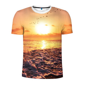 Мужская футболка 3D спортивная с принтом Закат в Белгороде, 100% полиэстер с улучшенными характеристиками | приталенный силуэт, круглая горловина, широкие плечи, сужается к линии бедра | sunset | жара | закат | зной | косяк | лето | море | облака | океан | отдых | пена | песок | пляж | прибой | прилив | рассвет | солнце | стая птиц