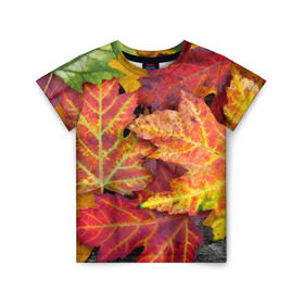 Детская футболка 3D с принтом Осенняя пора в Белгороде, 100% гипоаллергенный полиэфир | прямой крой, круглый вырез горловины, длина до линии бедер, чуть спущенное плечо, ткань немного тянется | Тематика изображения на принте: жёлтый | красный | листва | листья | осень