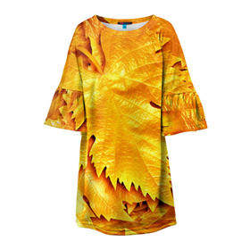 Детское платье 3D с принтом Золотая осень в Белгороде, 100% полиэстер | прямой силуэт, чуть расширенный к низу. Круглая горловина, на рукавах — воланы | жёлтый | золотой | клён | красота | листва | листья | наряд | осень | осина | покров | природа