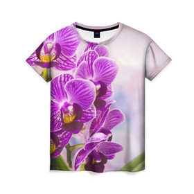Женская футболка 3D с принтом Божественная орхидея в Белгороде, 100% полиэфир ( синтетическое хлопкоподобное полотно) | прямой крой, круглый вырез горловины, длина до линии бедер | 8 марта | букет | весна | красота | куст | лето | орхидея | подарок | сиреневый цвет | цветок | шикарный цветочек