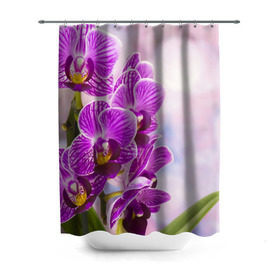 Штора 3D для ванной с принтом Божественная орхидея в Белгороде, 100% полиэстер | плотность материала — 100 г/м2. Стандартный размер — 146 см х 180 см. По верхнему краю — пластиковые люверсы для креплений. В комплекте 10 пластиковых колец | 8 марта | букет | весна | красота | куст | лето | орхидея | подарок | сиреневый цвет | цветок | шикарный цветочек