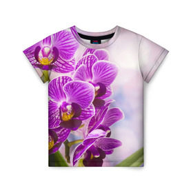Детская футболка 3D с принтом Божественная орхидея в Белгороде, 100% гипоаллергенный полиэфир | прямой крой, круглый вырез горловины, длина до линии бедер, чуть спущенное плечо, ткань немного тянется | 8 марта | букет | весна | красота | куст | лето | орхидея | подарок | сиреневый цвет | цветок | шикарный цветочек