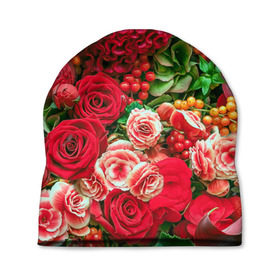 Шапка 3D с принтом Роскошный букет в Белгороде, 100% полиэстер | универсальный размер, печать по всей поверхности изделия | 8 марта | блеск | гвоздики | красный | красота | невероятный | огромный букет | пёстрый | праздник | розы | роскошный | цветы | шикарный