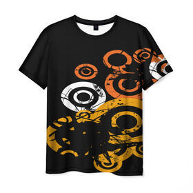 Мужская футболка 3D с принтом Арт круги в Белгороде, 100% полиэфир | прямой крой, круглый вырез горловины, длина до линии бедер | белый | жёлтый | круги | оранжевый | узоры | цвета | чёрный