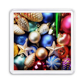 Магнит 55*55 с принтом Игрушки на ёлку в Белгороде, Пластик | Размер: 65*65 мм; Размер печати: 55*55 мм | новогодний | рождество | шарики