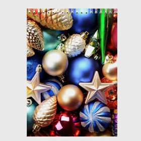 Скетчбук с принтом Игрушки на ёлку в Белгороде, 100% бумага
 | 48 листов, плотность листов — 100 г/м2, плотность картонной обложки — 250 г/м2. Листы скреплены сверху удобной пружинной спиралью | новогодний | рождество | шарики