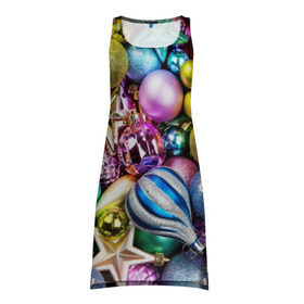 Платье-майка 3D с принтом Новый год в Белгороде, 100% полиэстер | полуприлегающий силуэт, широкие бретели, круглый вырез горловины, удлиненный подол сзади. | елочные | игрушки | новогодний | разноцветный | рождество | украшения
