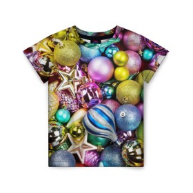 Детская футболка 3D с принтом Новый год в Белгороде, 100% гипоаллергенный полиэфир | прямой крой, круглый вырез горловины, длина до линии бедер, чуть спущенное плечо, ткань немного тянется | елочные | игрушки | новогодний | разноцветный | рождество | украшения