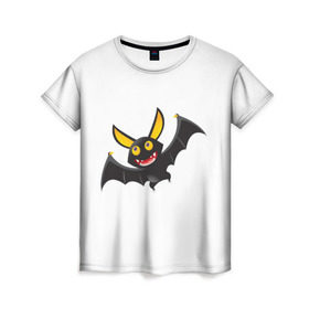 Женская футболка 3D с принтом Весёлая летучая мышка в Белгороде, 100% полиэфир ( синтетическое хлопкоподобное полотно) | прямой крой, круглый вырез горловины, длина до линии бедер | вампир | мультяшная | мышь | чёрный