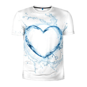 Мужская футболка 3D спортивная с принтом Водяное сердце в Белгороде, 100% полиэстер с улучшенными характеристиками | приталенный силуэт, круглая горловина, широкие плечи, сужается к линии бедра | брызги | вода | жидкость | капли | кольцо | круг | сердце | синий