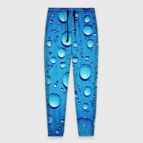 Мужские брюки 3D с принтом Капли воды в Белгороде, 100% полиэстер | манжеты по низу, эластичный пояс регулируется шнурком, по бокам два кармана без застежек, внутренняя часть кармана из мелкой сетки | вода | дождь | жидкость | капли | конденсат | роса | синий фон