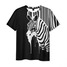 Мужская футболка 3D с принтом Зебра в Белгороде, 100% полиэфир | прямой крой, круглый вырез горловины, длина до линии бедер | граффити | зебра | искусство | прикольные картинки | чёрно белое