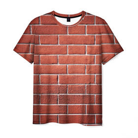 Мужская футболка 3D с принтом Красный кирпич в Белгороде, 100% полиэфир | прямой крой, круглый вырез горловины, длина до линии бедер | бетон | камень | кирпич | мощь | стена | строительство | стройка | цемент