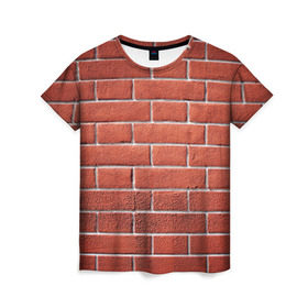 Женская футболка 3D с принтом Красный кирпич в Белгороде, 100% полиэфир ( синтетическое хлопкоподобное полотно) | прямой крой, круглый вырез горловины, длина до линии бедер | бетон | камень | кирпич | мощь | стена | строительство | стройка | цемент