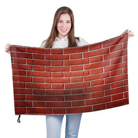 Флаг 3D с принтом Красный кирпич в Белгороде, 100% полиэстер | плотность ткани — 95 г/м2, размер — 67 х 109 см. Принт наносится с одной стороны | бетон | камень | кирпич | мощь | стена | строительство | стройка | цемент