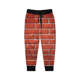 Детские брюки 3D с принтом Красный кирпич в Белгороде, 100% полиэстер | манжеты по низу, эластичный пояс регулируется шнурком, по бокам два кармана без застежек, внутренняя часть кармана из мелкой сетки | бетон | камень | кирпич | мощь | стена | строительство | стройка | цемент