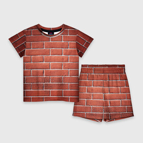 Детский костюм с шортами 3D с принтом Красный кирпич в Белгороде,  |  | Тематика изображения на принте: бетон | камень | кирпич | мощь | стена | строительство | стройка | цемент