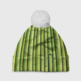 Шапка 3D c помпоном с принтом Бамбук в Белгороде, 100% полиэстер | универсальный размер, печать по всей поверхности изделия | бамбук | дерево | джунгли | кустарник | надёжность | прочность | стена