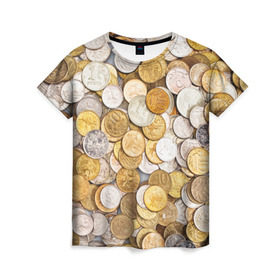 Женская футболка 3D с принтом Российские монетки в Белгороде, 100% полиэфир ( синтетическое хлопкоподобное полотно) | прямой крой, круглый вырез горловины, длина до линии бедер | money | валюта | деньги | копейка | лавэ | мелочёвка | мелочь | монетки | монеты | россия | рубль | филки