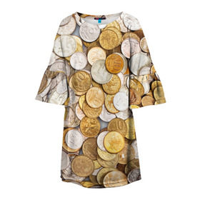 Детское платье 3D с принтом Российские монетки в Белгороде, 100% полиэстер | прямой силуэт, чуть расширенный к низу. Круглая горловина, на рукавах — воланы | Тематика изображения на принте: money | валюта | деньги | копейка | лавэ | мелочёвка | мелочь | монетки | монеты | россия | рубль | филки