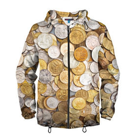 Мужская ветровка 3D с принтом Российские монетки в Белгороде, 100% полиэстер | подол и капюшон оформлены резинкой с фиксаторами, два кармана без застежек по бокам, один потайной карман на груди | money | валюта | деньги | копейка | лавэ | мелочёвка | мелочь | монетки | монеты | россия | рубль | филки