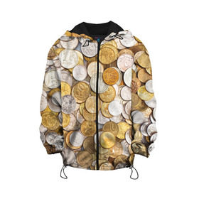 Детская куртка 3D с принтом Российские монетки в Белгороде, 100% полиэстер | застежка — молния, подол и капюшон оформлены резинкой с фиксаторами, по бокам — два кармана без застежек, один потайной карман на груди, плотность верхнего слоя — 90 г/м2; плотность флисового подклада — 260 г/м2 | Тематика изображения на принте: money | валюта | деньги | копейка | лавэ | мелочёвка | мелочь | монетки | монеты | россия | рубль | филки