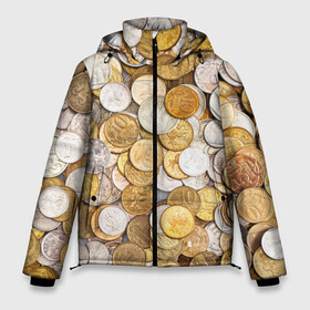 Мужская зимняя куртка 3D с принтом Российские монетки в Белгороде, верх — 100% полиэстер; подкладка — 100% полиэстер; утеплитель — 100% полиэстер | длина ниже бедра, свободный силуэт Оверсайз. Есть воротник-стойка, отстегивающийся капюшон и ветрозащитная планка. 

Боковые карманы с листочкой на кнопках и внутренний карман на молнии. | money | валюта | деньги | копейка | лавэ | мелочёвка | мелочь | монетки | монеты | россия | рубль | филки