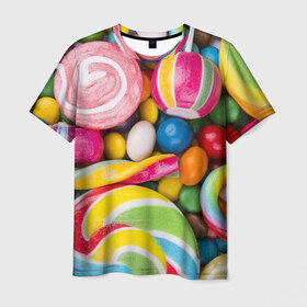 Мужская футболка 3D с принтом Вкусняшки в Белгороде, 100% полиэфир | прямой крой, круглый вырез горловины, длина до линии бедер | вкусняшки | драже | конфеты | лакомство | леденцы | мармелад | обжора | объедение | орешки | праздник | сладкоежка | сладости | шоколад