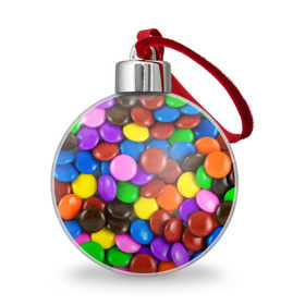 Ёлочный шар с принтом Цветные конфетки в Белгороде, Пластик | Диаметр: 77 мм | Тематика изображения на принте: вкусняшки | драже | конфеты | лакомство | сладости | шоколад