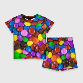 Детский костюм с шортами 3D с принтом Цветные конфетки в Белгороде,  |  | Тематика изображения на принте: вкусняшки | драже | конфеты | лакомство | сладости | шоколад