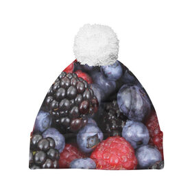 Шапка 3D c помпоном с принтом Ягодки в Белгороде, 100% полиэстер | универсальный размер, печать по всей поверхности изделия | вкусно | голубика | дача | деревня | ежевика | клубника | малина | огород | полезно | сад | смородина | сок | фрукты | черника | ягоды