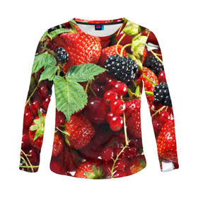 Женский лонгслив 3D с принтом Любимые ягоды в Белгороде, 100% полиэстер | длинные рукава, круглый вырез горловины, полуприлегающий силуэт | вкусно | голубика | дача | деревня | ежевика | зелень | клубника | малина | огород | полезно | сад | смородина | сок | фрукты | черника | шиповник | ягоды