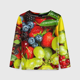 Детский лонгслив 3D с принтом Вкусные ягоды в Белгороде, 100% полиэстер | длинные рукава, круглый вырез горловины, полуприлегающий силуэт
 | виноград | вкусно | голубика | дача | деревня | ежевика | клубника | малина | огород | полезно | рябина | сад | смородина | сок | фрукты | черника | ягоды