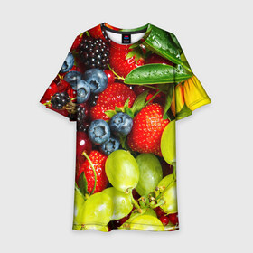Детское платье 3D с принтом Вкусные ягоды в Белгороде, 100% полиэстер | прямой силуэт, чуть расширенный к низу. Круглая горловина, на рукавах — воланы | виноград | вкусно | голубика | дача | деревня | ежевика | клубника | малина | огород | полезно | рябина | сад | смородина | сок | фрукты | черника | ягоды