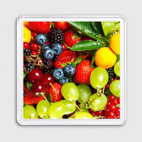 Магнит 55*55 с принтом Вкусные ягоды в Белгороде, Пластик | Размер: 65*65 мм; Размер печати: 55*55 мм | Тематика изображения на принте: виноград | вкусно | голубика | дача | деревня | ежевика | клубника | малина | огород | полезно | рябина | сад | смородина | сок | фрукты | черника | ягоды