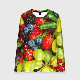 Мужской лонгслив 3D с принтом Вкусные ягоды в Белгороде, 100% полиэстер | длинные рукава, круглый вырез горловины, полуприлегающий силуэт | виноград | вкусно | голубика | дача | деревня | ежевика | клубника | малина | огород | полезно | рябина | сад | смородина | сок | фрукты | черника | ягоды