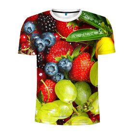 Мужская футболка 3D спортивная с принтом Вкусные ягоды в Белгороде, 100% полиэстер с улучшенными характеристиками | приталенный силуэт, круглая горловина, широкие плечи, сужается к линии бедра | виноград | вкусно | голубика | дача | деревня | ежевика | клубника | малина | огород | полезно | рябина | сад | смородина | сок | фрукты | черника | ягоды