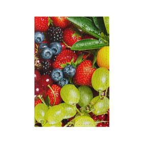 Обложка для паспорта матовая кожа с принтом Вкусные ягоды в Белгороде, натуральная матовая кожа | размер 19,3 х 13,7 см; прозрачные пластиковые крепления | виноград | вкусно | голубика | дача | деревня | ежевика | клубника | малина | огород | полезно | рябина | сад | смородина | сок | фрукты | черника | ягоды