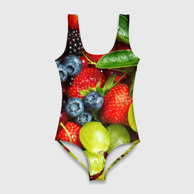 Купальник-боди 3D с принтом Вкусные ягоды в Белгороде, 82% полиэстер, 18% эластан | Круглая горловина, круглый вырез на спине | виноград | вкусно | голубика | дача | деревня | ежевика | клубника | малина | огород | полезно | рябина | сад | смородина | сок | фрукты | черника | ягоды