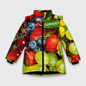 Зимняя куртка для девочек 3D с принтом Вкусные ягоды в Белгороде, ткань верха — 100% полиэстер; подклад — 100% полиэстер, утеплитель — 100% полиэстер. | длина ниже бедра, удлиненная спинка, воротник стойка и отстегивающийся капюшон. Есть боковые карманы с листочкой на кнопках, утяжки по низу изделия и внутренний карман на молнии. 

Предусмотрены светоотражающий принт на спинке, радужный светоотражающий элемент на пуллере молнии и на резинке для утяжки. | виноград | вкусно | голубика | дача | деревня | ежевика | клубника | малина | огород | полезно | рябина | сад | смородина | сок | фрукты | черника | ягоды
