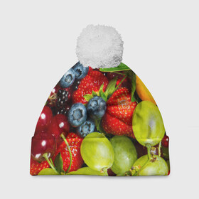 Шапка 3D c помпоном с принтом Вкусные ягоды в Белгороде, 100% полиэстер | универсальный размер, печать по всей поверхности изделия | виноград | вкусно | голубика | дача | деревня | ежевика | клубника | малина | огород | полезно | рябина | сад | смородина | сок | фрукты | черника | ягоды