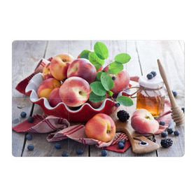 Магнитный плакат 3Х2 с принтом Персики в Белгороде, Полимерный материал с магнитным слоем | 6 деталей размером 9*9 см | ваза | витамины | здоровье | лакомство | мёд | овощи | персики | сладости | тарелка | фрукты | черника | ягоды
