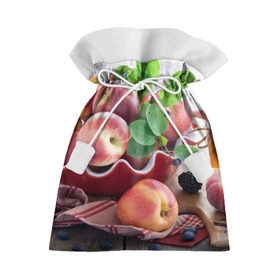 Подарочный 3D мешок с принтом Персики в Белгороде, 100% полиэстер | Размер: 29*39 см | Тематика изображения на принте: ваза | витамины | здоровье | лакомство | мёд | овощи | персики | сладости | тарелка | фрукты | черника | ягоды