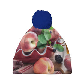Шапка 3D c помпоном с принтом Персики в Белгороде, 100% полиэстер | универсальный размер, печать по всей поверхности изделия | ваза | витамины | здоровье | лакомство | мёд | овощи | персики | сладости | тарелка | фрукты | черника | ягоды