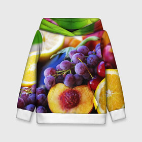Детская толстовка 3D с принтом Спелые фрукты в Белгороде, 100% полиэстер | двухслойный капюшон со шнурком для регулировки, мягкие манжеты на рукавах и по низу толстовки, спереди карман-кенгуру с мягким внутренним слоем | абрикос | алыча | апельсин | бодрость | веган | виноград | витамины | груша | диета | еда | здоровье | лайм | лимон | молодость | нектар | овощи | персик | питание | польза | сок | фрукты | яблоко | ягоды