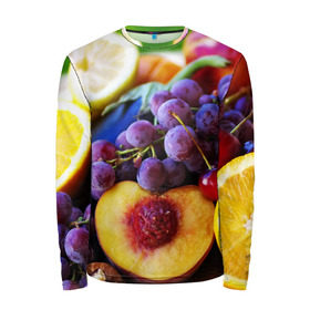 Мужской лонгслив 3D с принтом Спелые фрукты в Белгороде, 100% полиэстер | длинные рукава, круглый вырез горловины, полуприлегающий силуэт | Тематика изображения на принте: абрикос | алыча | апельсин | бодрость | веган | виноград | витамины | груша | диета | еда | здоровье | лайм | лимон | молодость | нектар | овощи | персик | питание | польза | сок | фрукты | яблоко | ягоды
