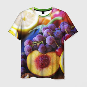 Мужская футболка 3D с принтом Спелые фрукты в Белгороде, 100% полиэфир | прямой крой, круглый вырез горловины, длина до линии бедер | абрикос | алыча | апельсин | бодрость | веган | виноград | витамины | груша | диета | еда | здоровье | лайм | лимон | молодость | нектар | овощи | персик | питание | польза | сок | фрукты | яблоко | ягоды